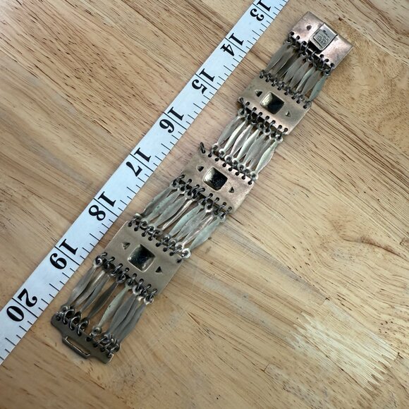 Vintage 1930-40s Mexico Sterling Silver 925 Pyramid Panel Bracelet Missing Link - Picture 6 of 11